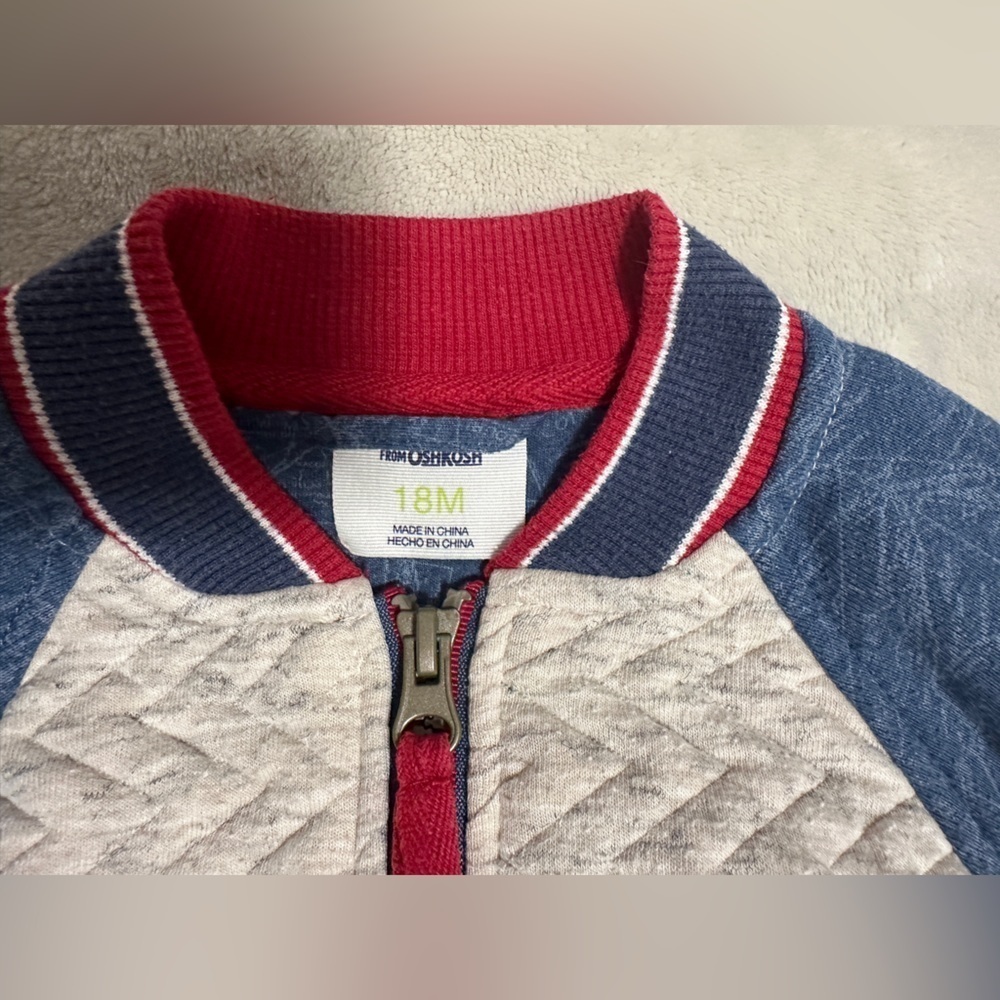 Oshkosh Toddler Zipper Bomber Jacket Size 18 months Blue sweatsuit - Picture 4 of 5